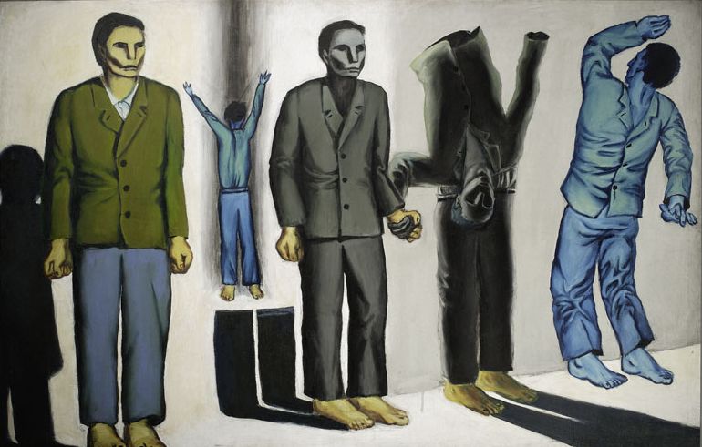 Andrzej Wróblewski, "Rozstrzelanie surrealistyczne" (Rozstrzelanie VIII, Egzekucja), olej na płótnie, 1949